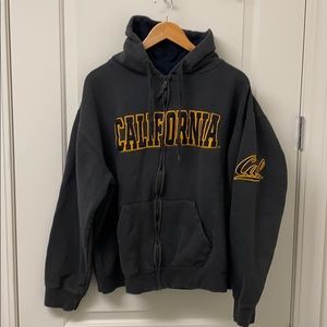 UC Berkeley zip-up hoodie.
